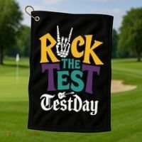 Rock The Test Testing Day Hand Skeleton Teacher Student Golf Towel thumb 1