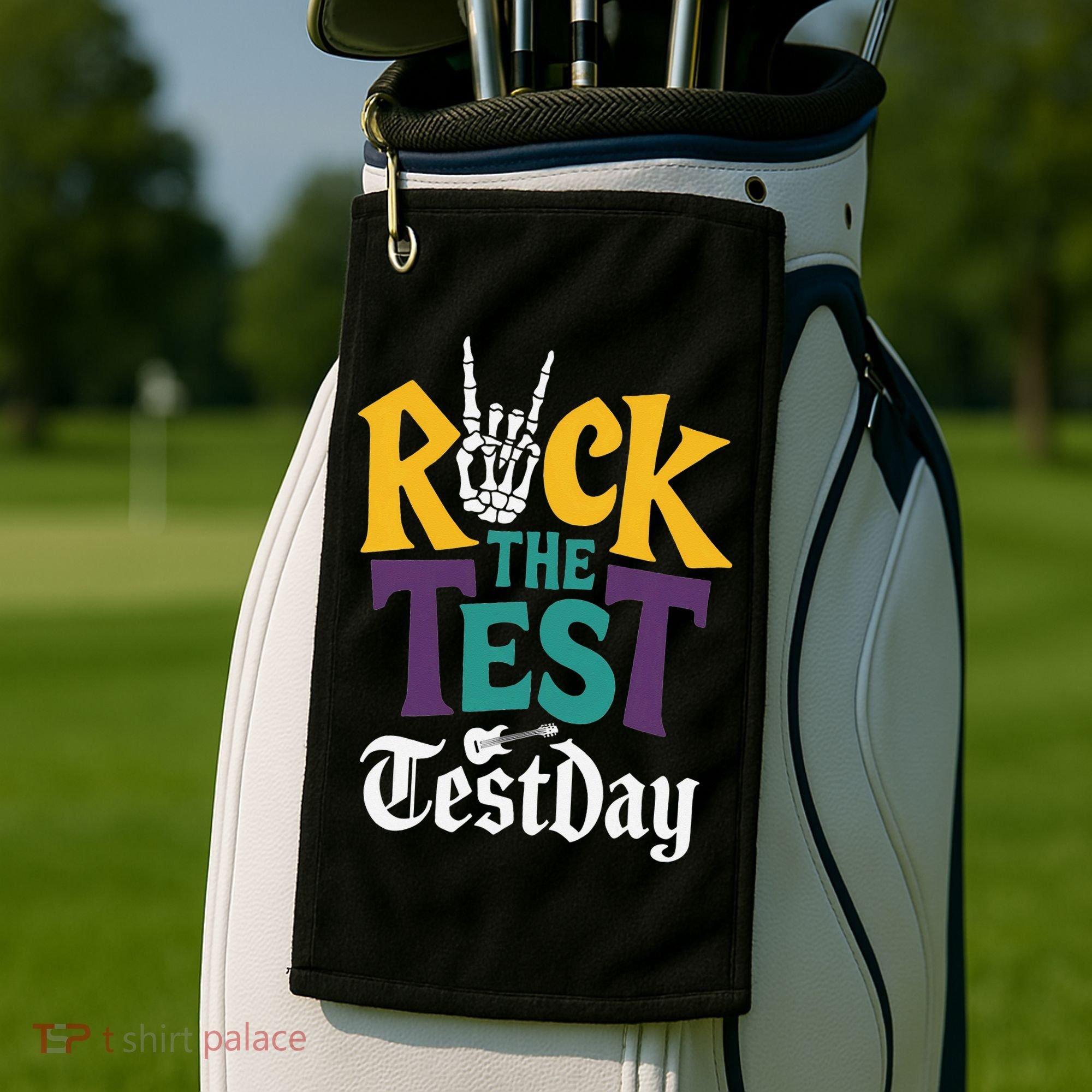 Rock The Test Testing Day Hand Skeleton Teacher Student Golf Towel