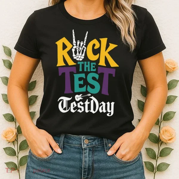 Rock The Test Testing Day Hand Skeleton Teacher Student Women's T-Shirt
