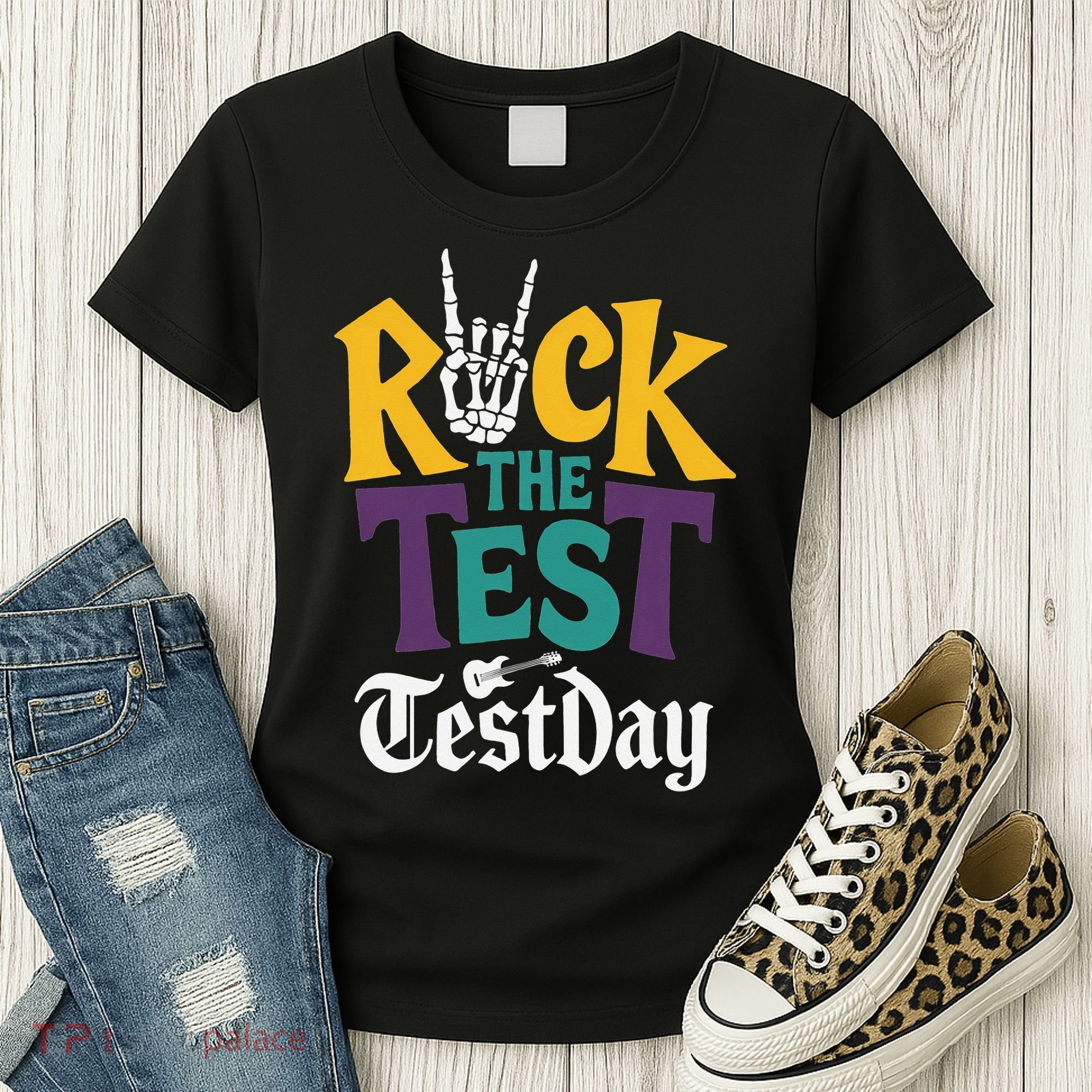 Rock The Test Testing Day Hand Skeleton Teacher Student Women's T-Shirt