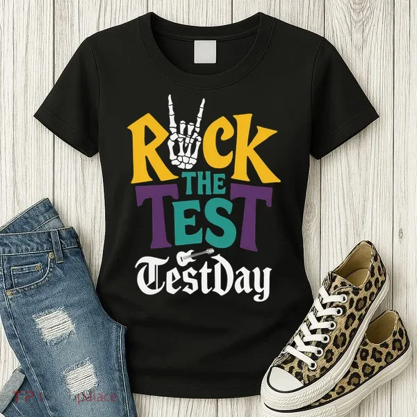 Rock The Test Testing Day Hand Skeleton Teacher Student Women's T-Shirt