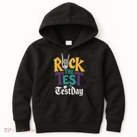 Rock The Test Testing Day Hand Skeleton Teacher Student Kids Hoodie thumb 0