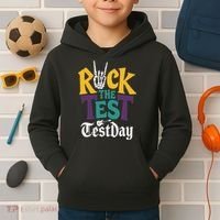 Rock The Test Testing Day Hand Skeleton Teacher Student Kids Hoodie thumb 2