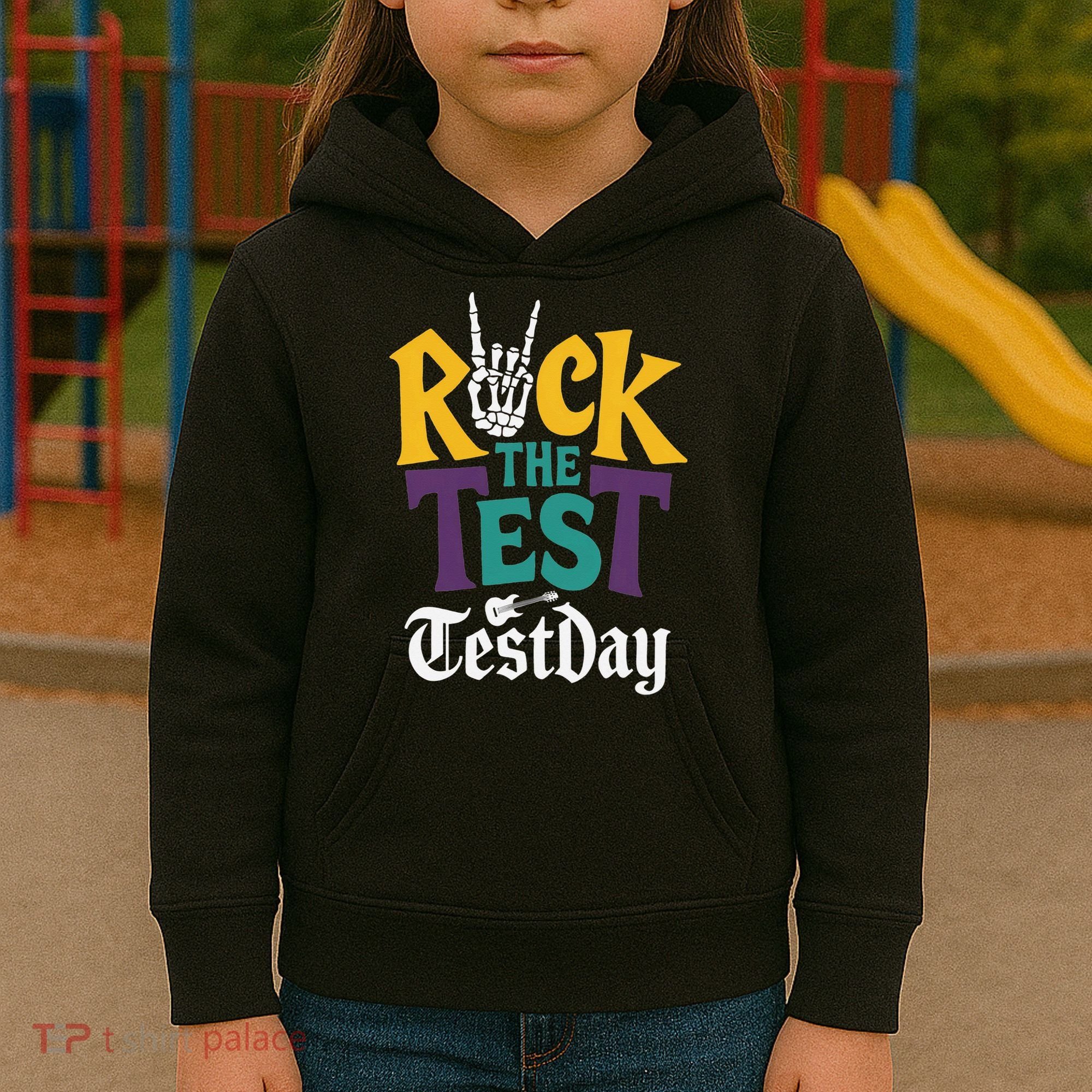 Rock The Test Testing Day Hand Skeleton Teacher Student Kids Hoodie