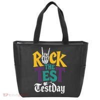 Rock The Test Testing Day Hand Skeleton Teacher Student Tote Bag thumb 0