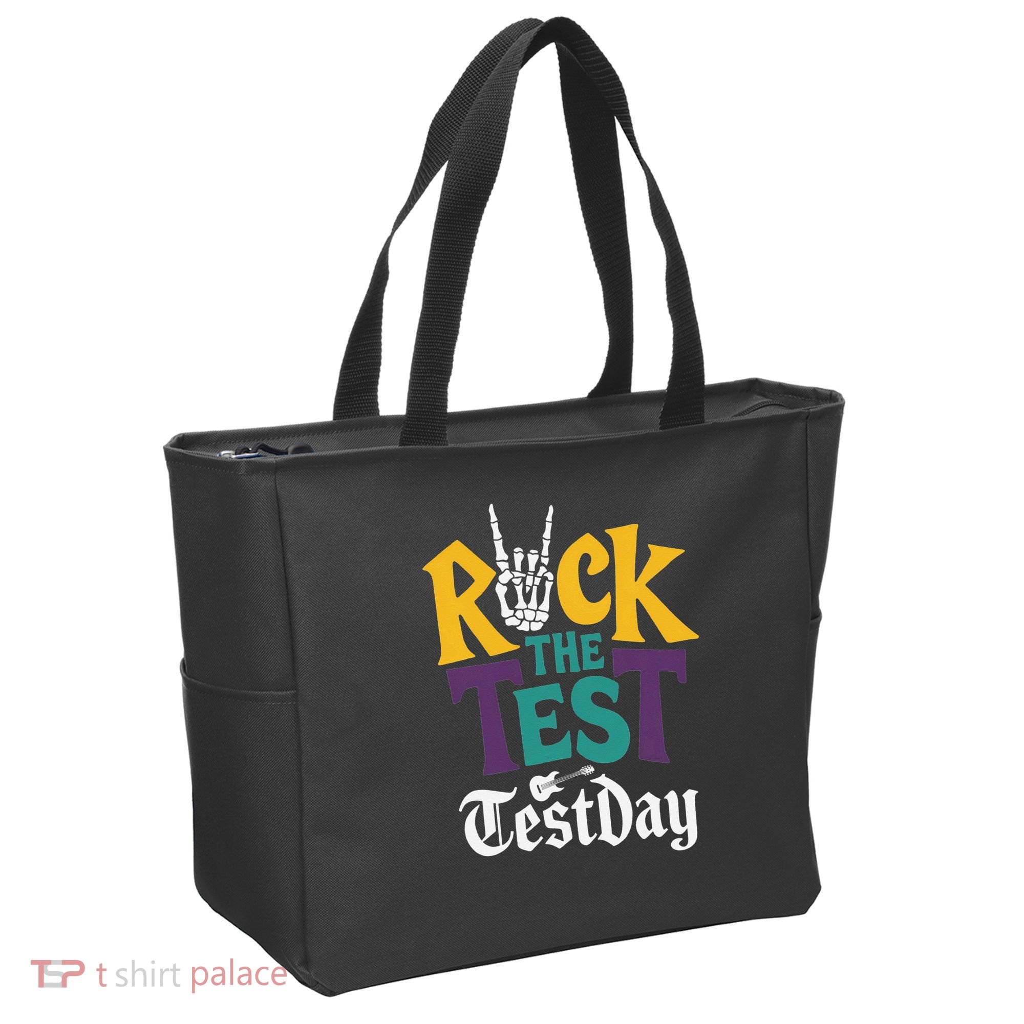 Rock The Test Testing Day Hand Skeleton Teacher Student Tote Bag