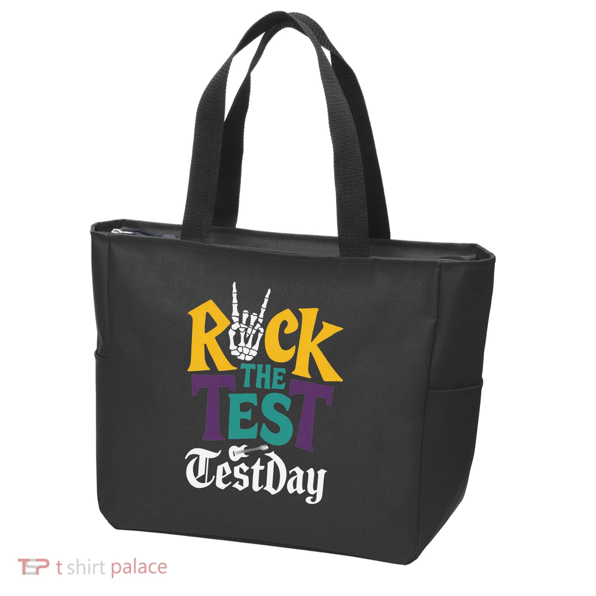 Rock The Test Testing Day Hand Skeleton Teacher Student Tote Bag
