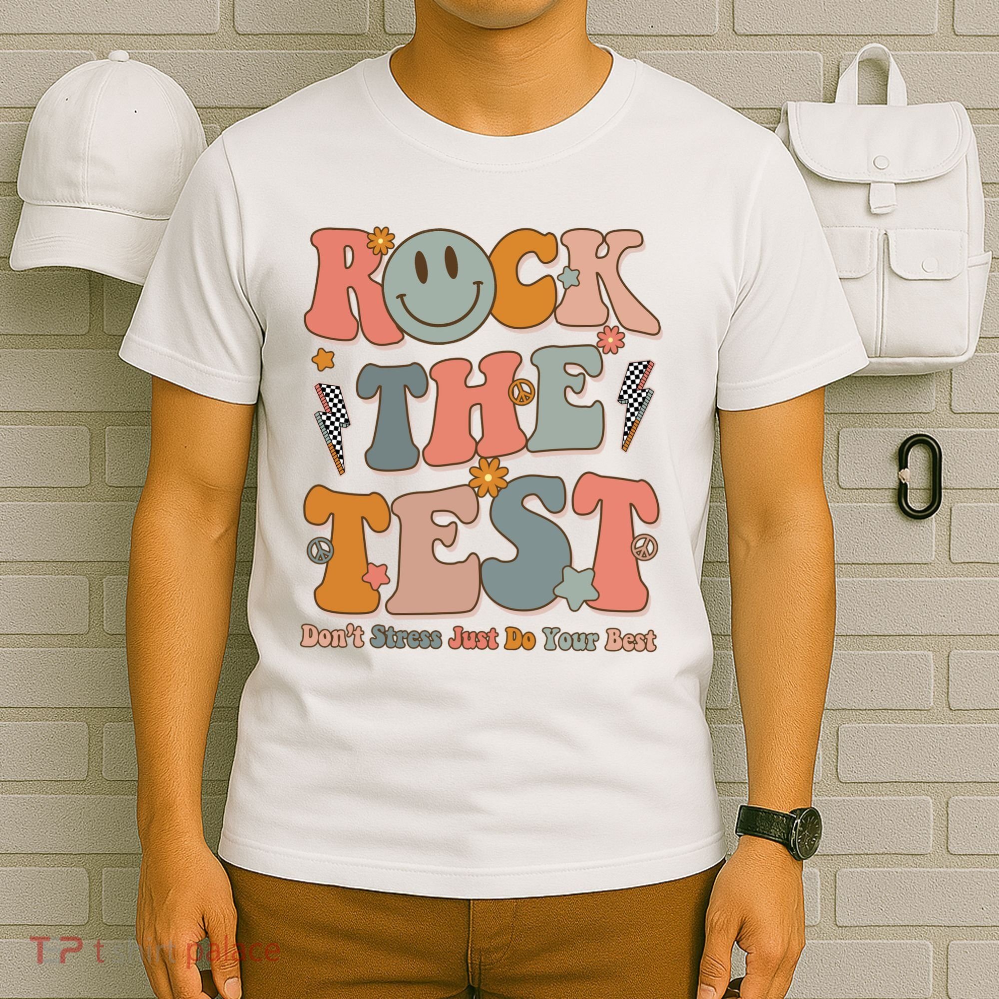 Rock The Test Dont Stress Just Do Your Best Teacher Retro T-Shirt