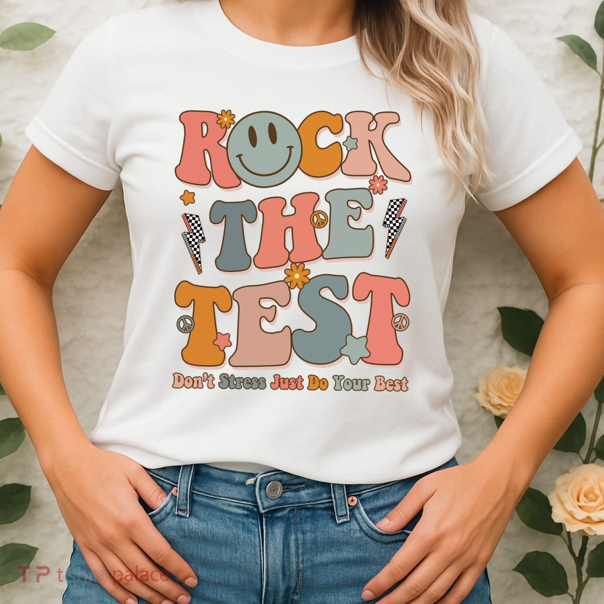 Rock The Test Dont Stress Just Do Your Best Teacher Retro Women's T-Shirt