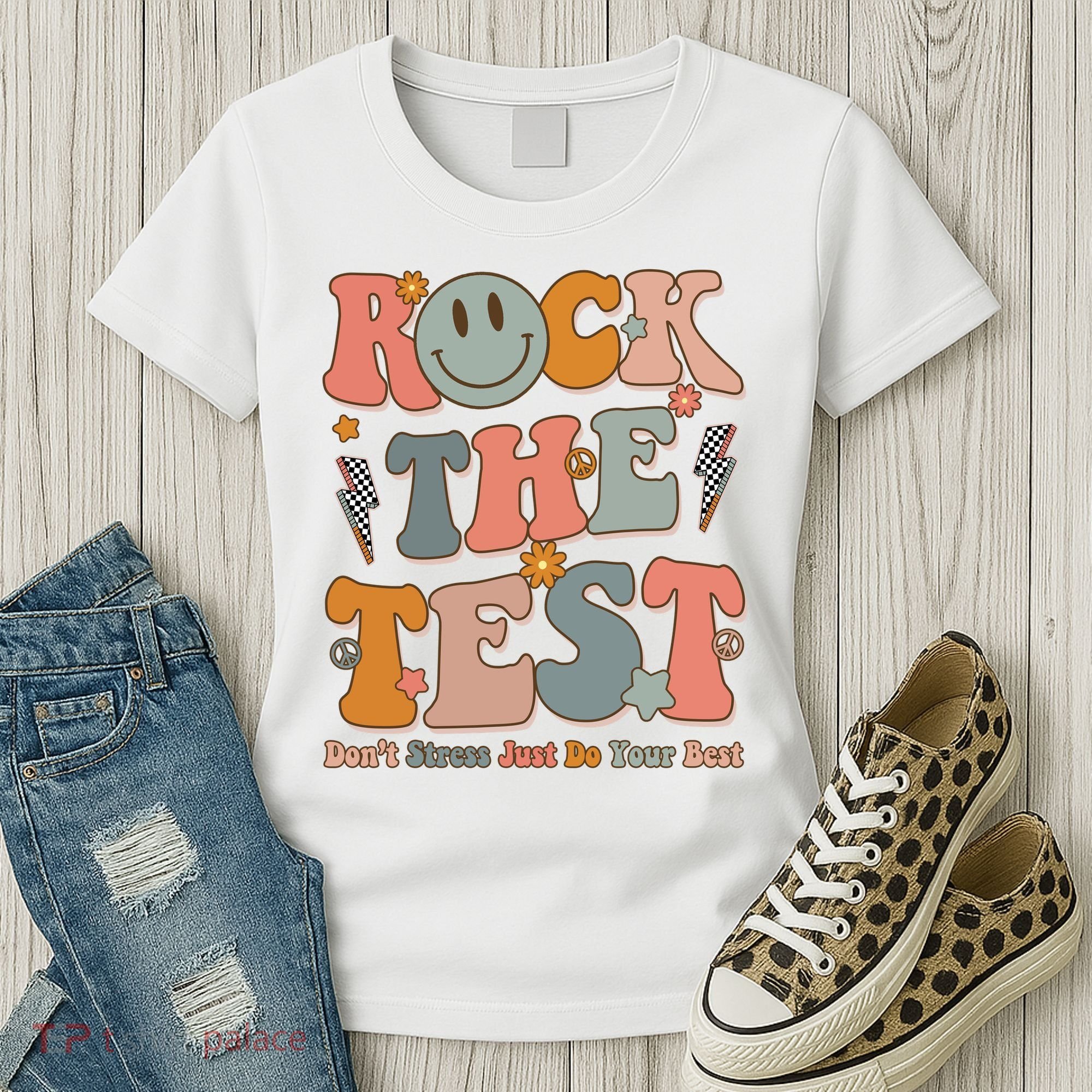 Rock The Test Dont Stress Just Do Your Best Teacher Retro Women's T-Shirt