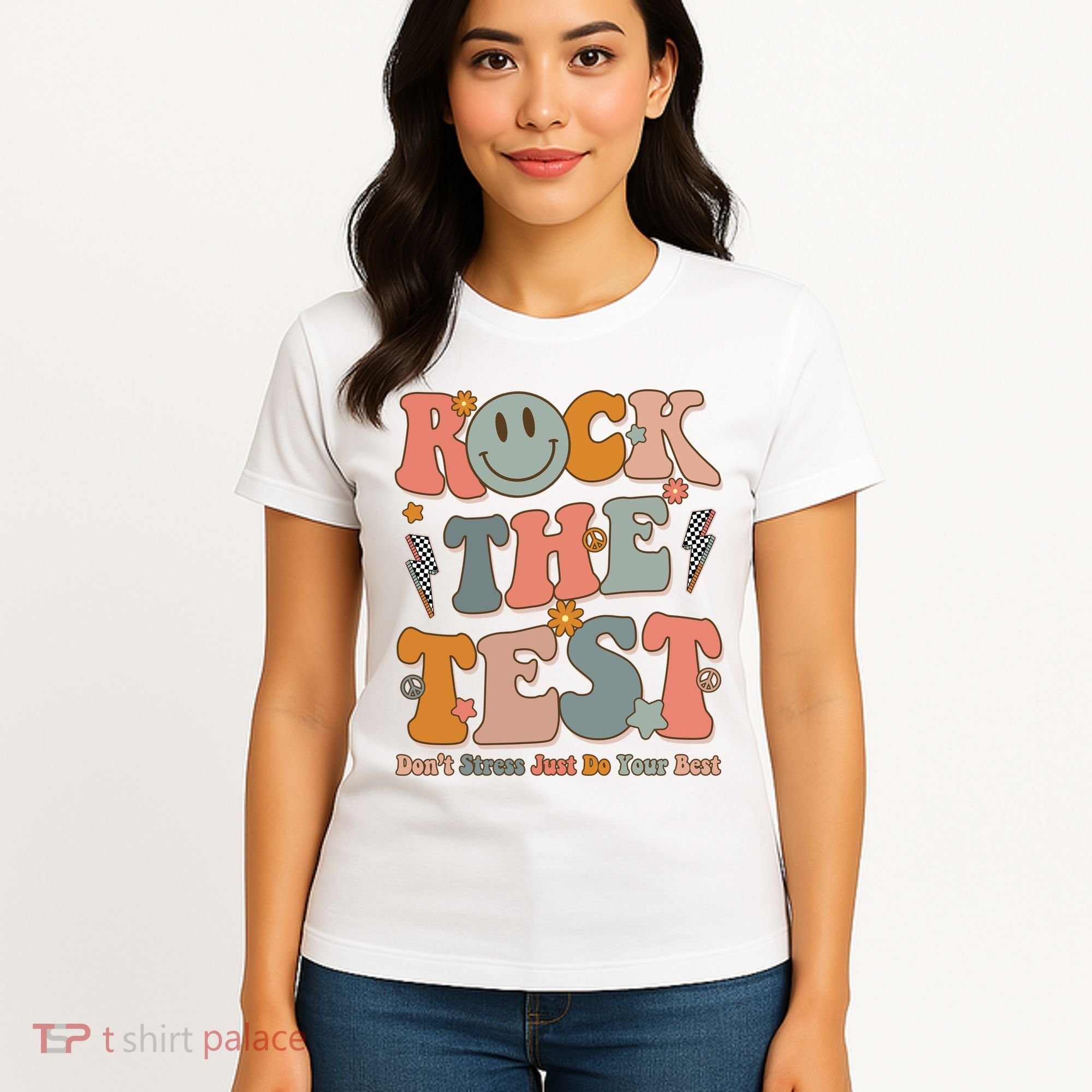 Rock The Test Dont Stress Just Do Your Best Teacher Retro Women's T-Shirt