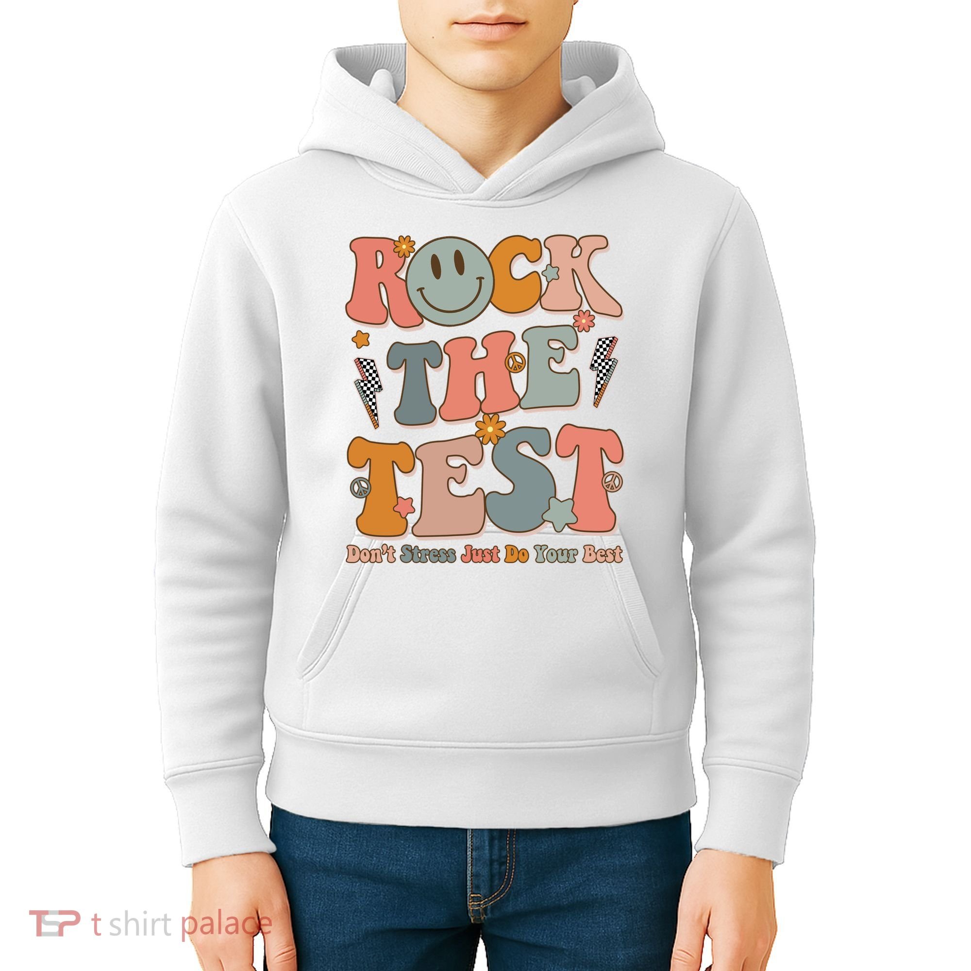 Rock The Test Dont Stress Just Do Your Best Teacher Retro Kids Hoodie