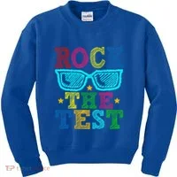 Rock The Test Testing Day Teacher Kids Sweatshirt thumb 0