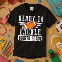Ready To Tackle Fourth Grade Football Ball Back To School Kids T-Shirt thumb 3