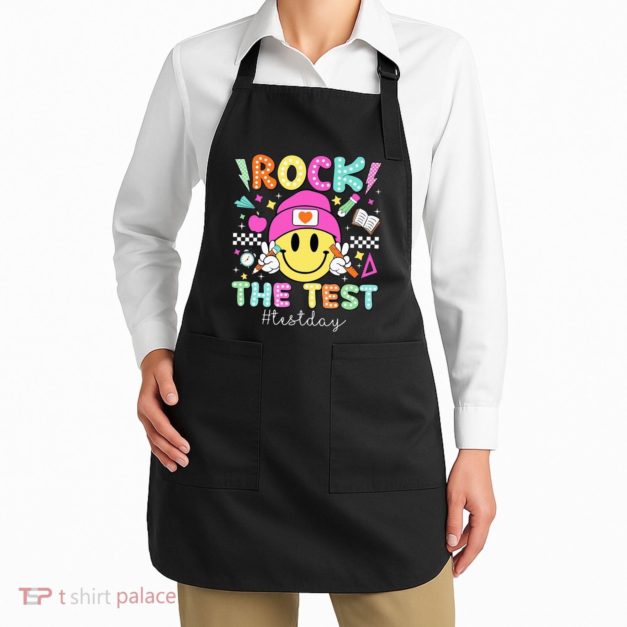 Rock The Test Testing Day Motivational Teachers Students Apron