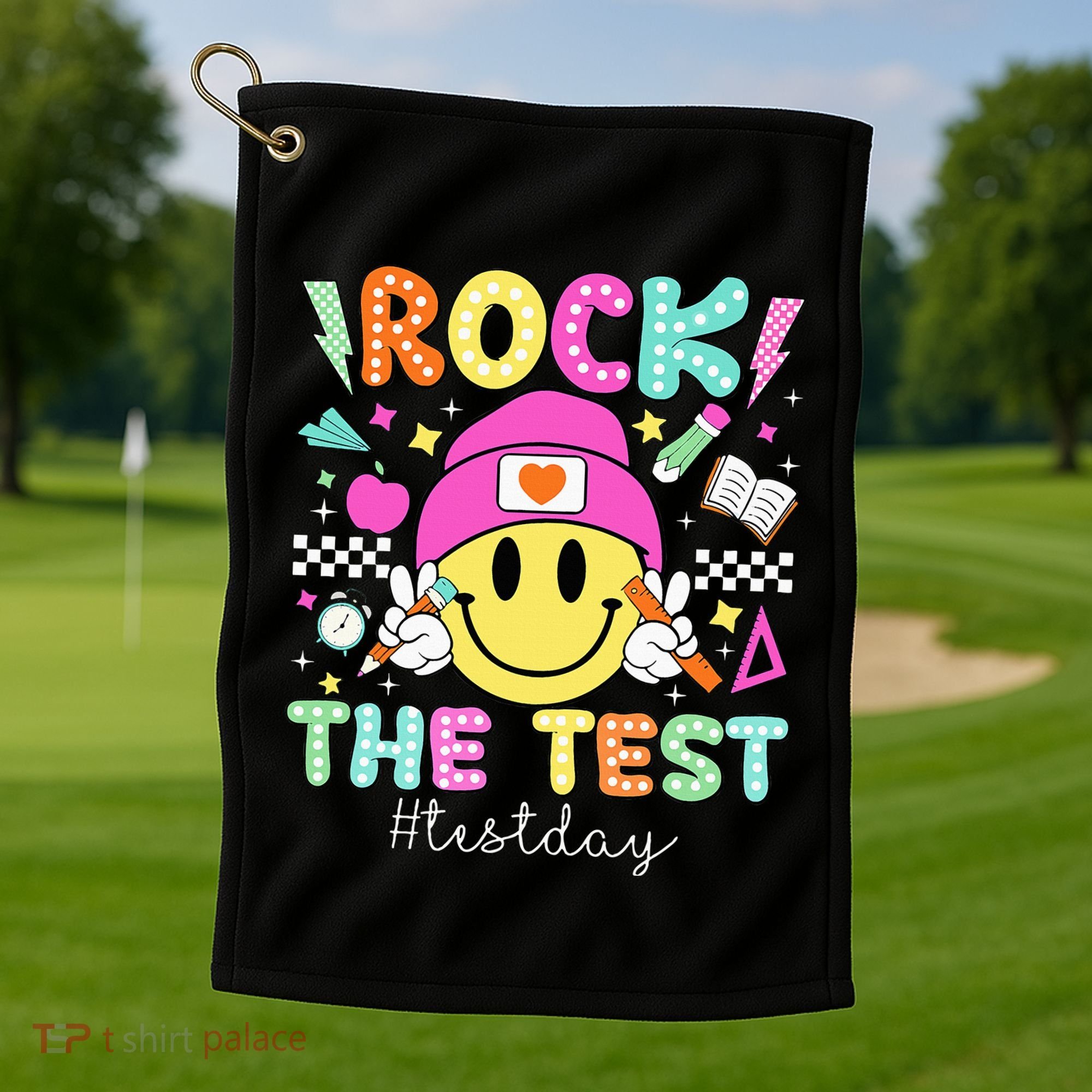 Rock The Test Testing Day Motivational Teachers Students Golf Towel