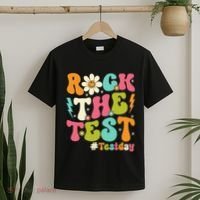 Rock The Test Motivational Retro Teachers T-Shirt thumb 2
