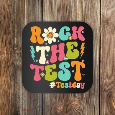Rock The Test Motivational Retro Teachers Coaster