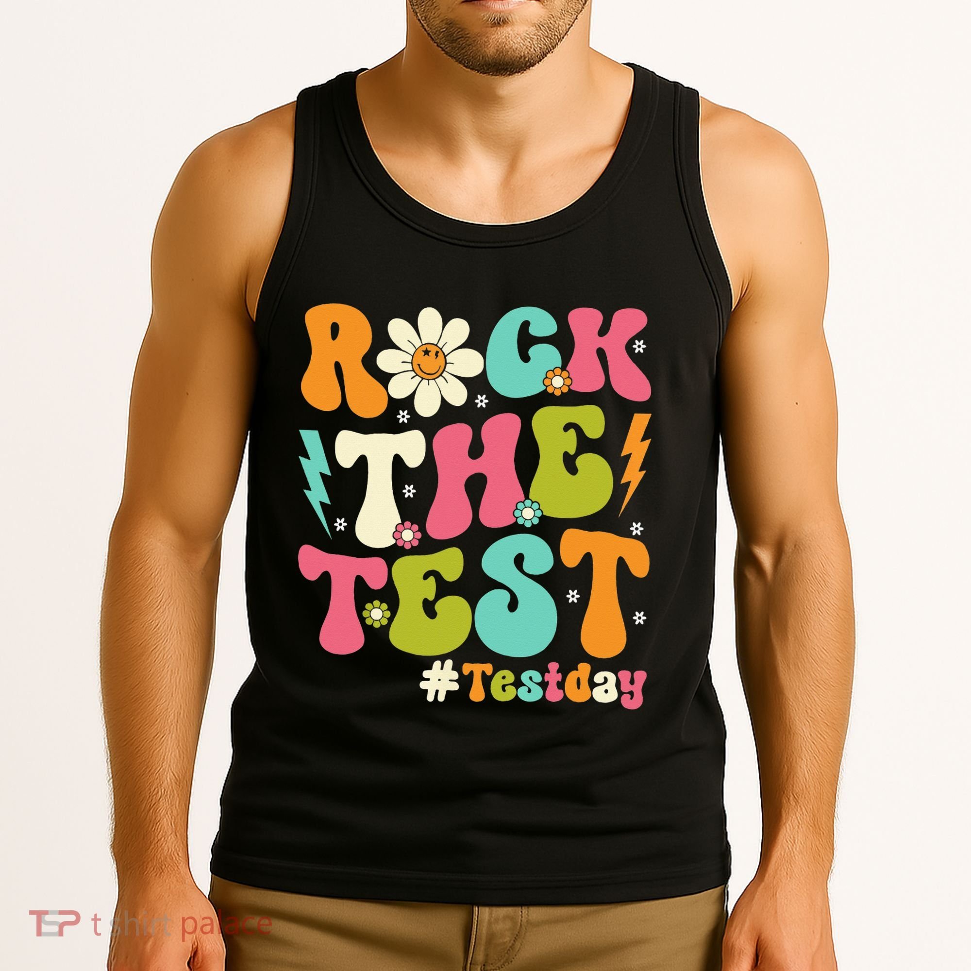 Rock The Test Motivational Retro Teachers Tank Top