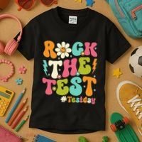 Rock The Test Motivational Retro Teachers Kids T-Shirt thumb 3
