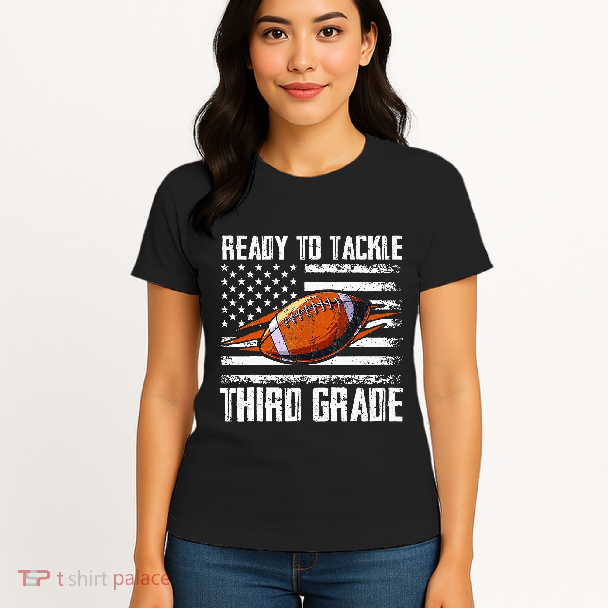Ready To Tackle Third Grade Football Happy First School Day Women's T-Shirt