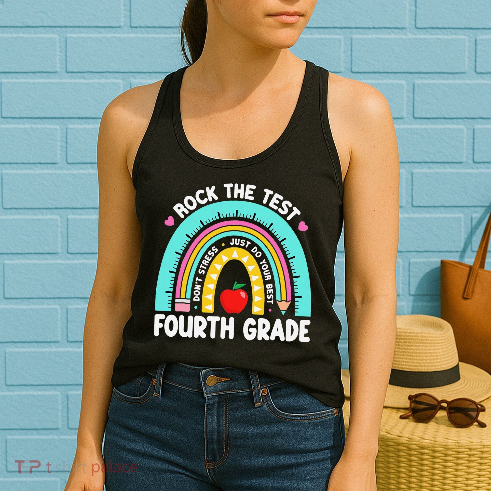 Rock The Test Day 4th Grade Teacher Fourth Grade Testing Women's Tank Top