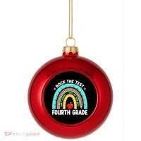 Rock The Test Day 4th Grade Teacher Fourth Grade Testing Plastic Christmas Ball Ornament thumb 0