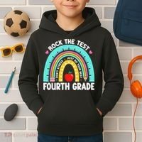 Rock The Test Day 4th Grade Teacher Fourth Grade Testing Kids Hoodie thumb 2