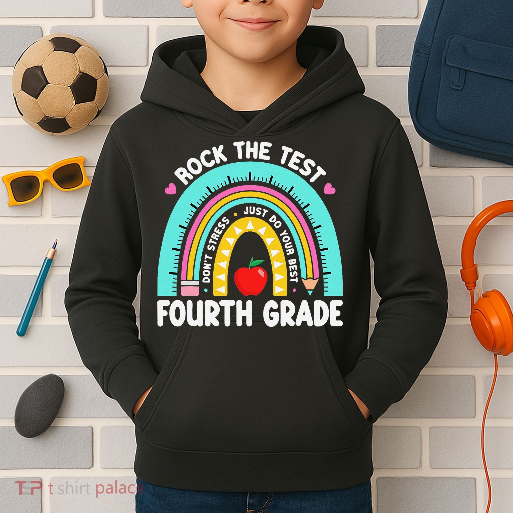 Rock The Test Day 4th Grade Teacher Fourth Grade Testing Kids Hoodie