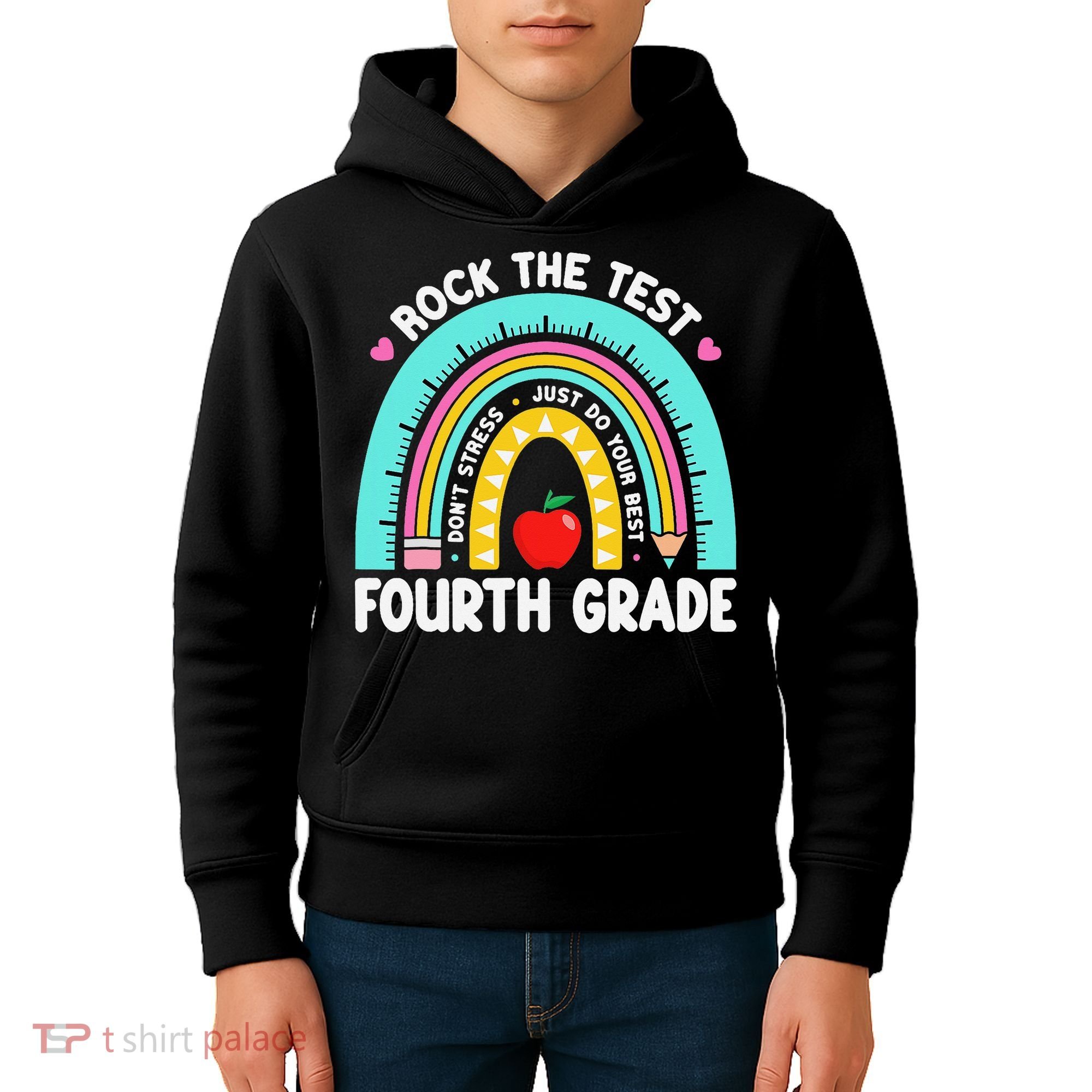 Rock The Test Day 4th Grade Teacher Fourth Grade Testing Kids Hoodie