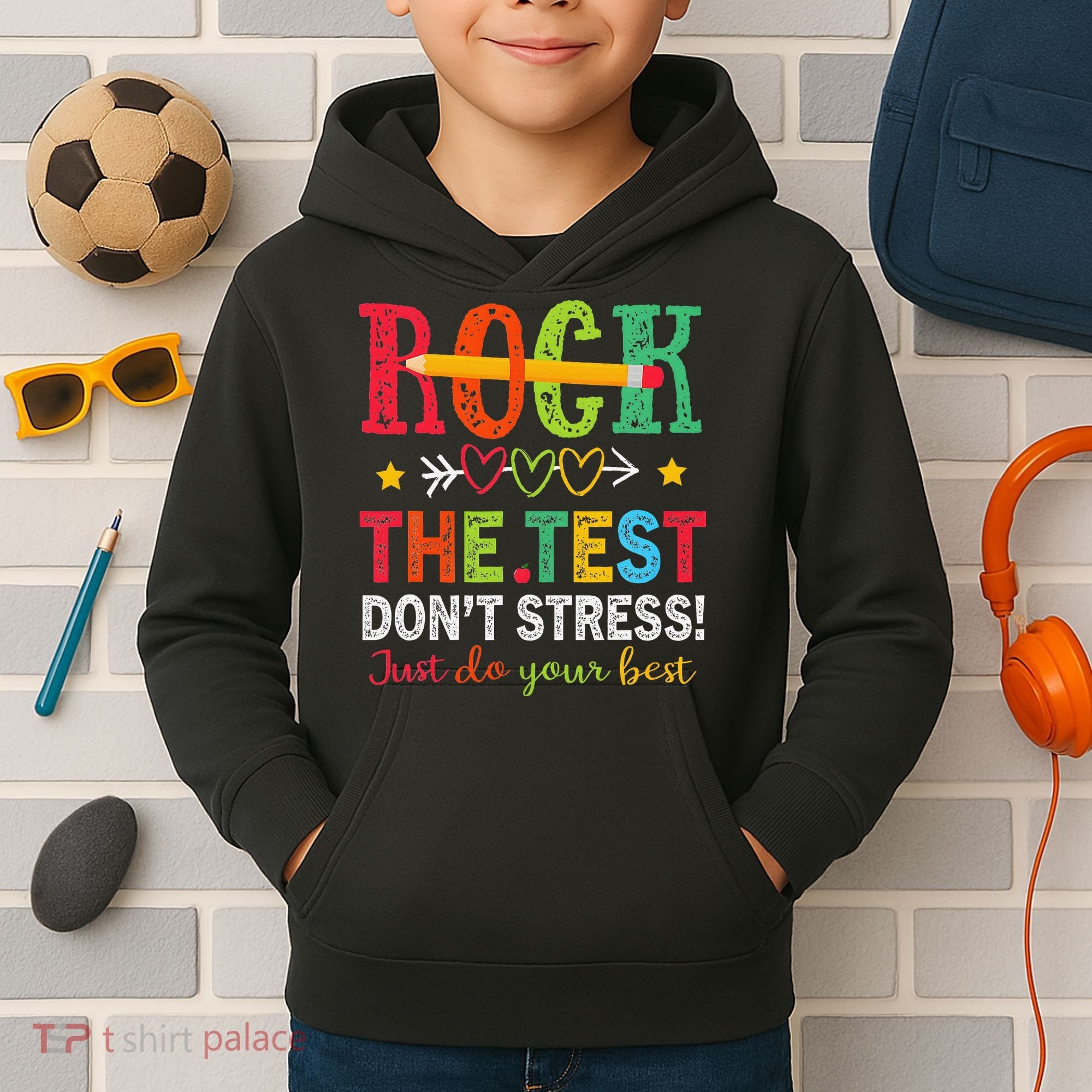 Rock The Test Dont Stress Just Do Your Best Teacher Testing Kids Hoodie
