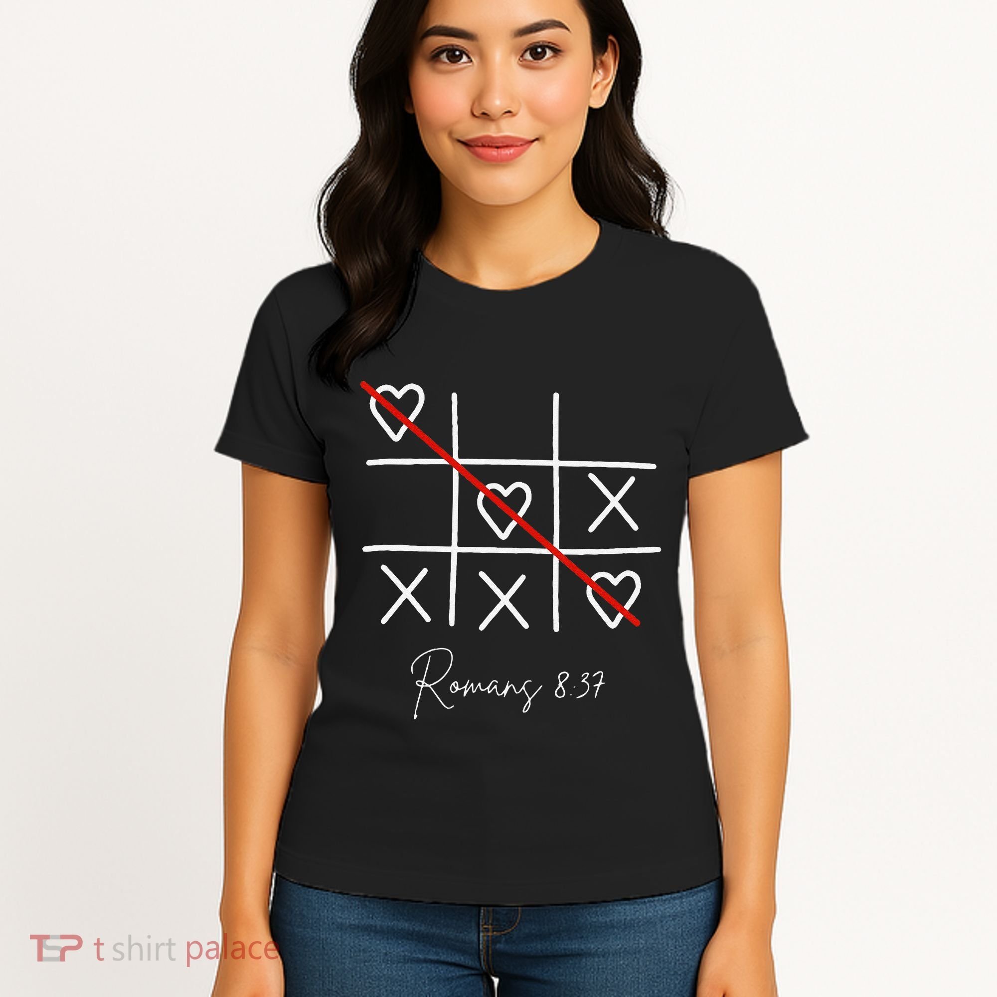 Romans Tic Tac Toe Heart Classic Strategy Game For Christian Women's T-Shirt