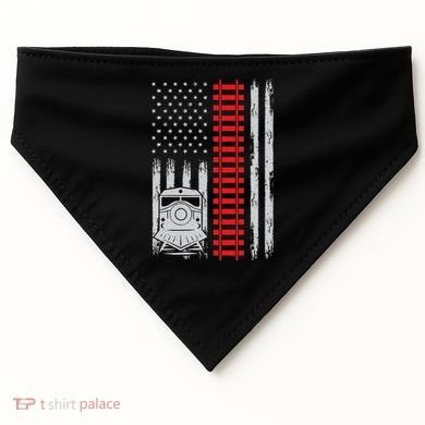 Railroad Train Usa Flag American Train Conductor Railway USA-Made Doggie Bandana