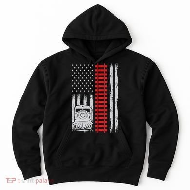 Railroad Train Usa Flag American Train Conductor Railway Hoodie