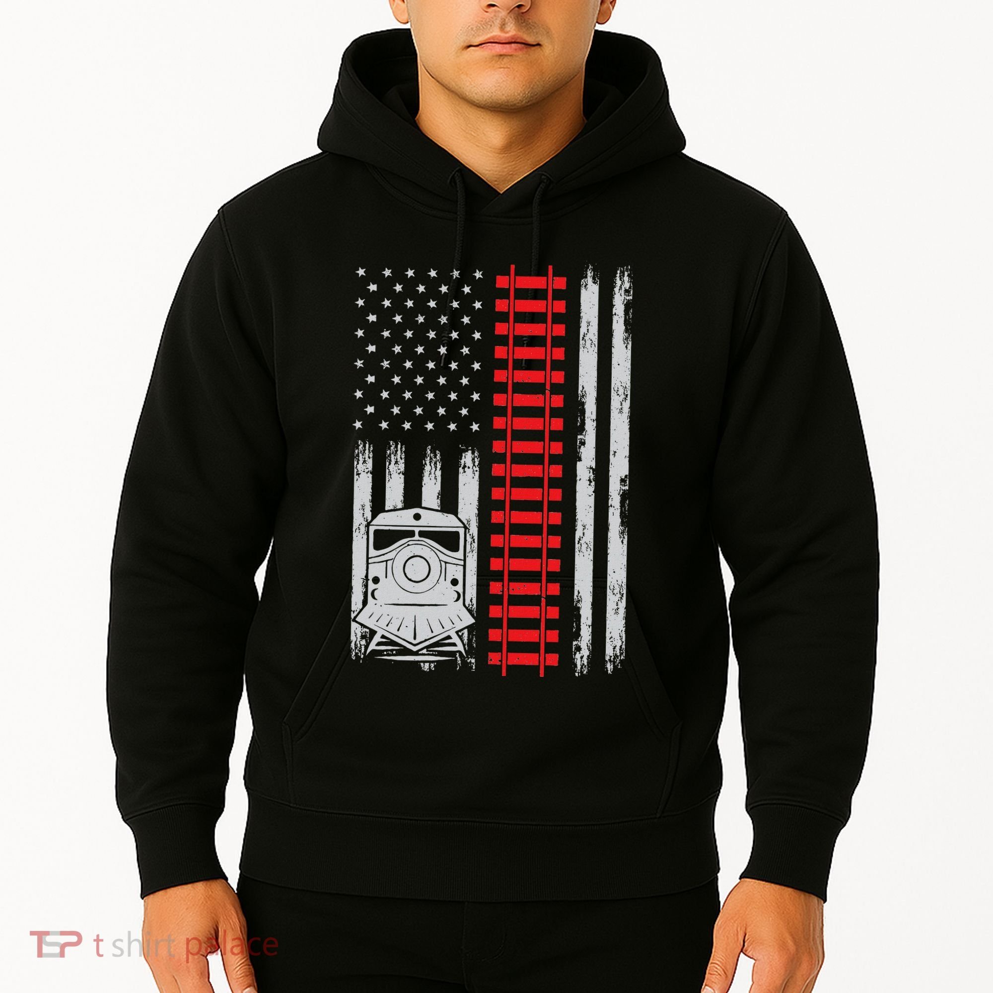 Railroad Train Usa Flag American Train Conductor Railway Hoodie