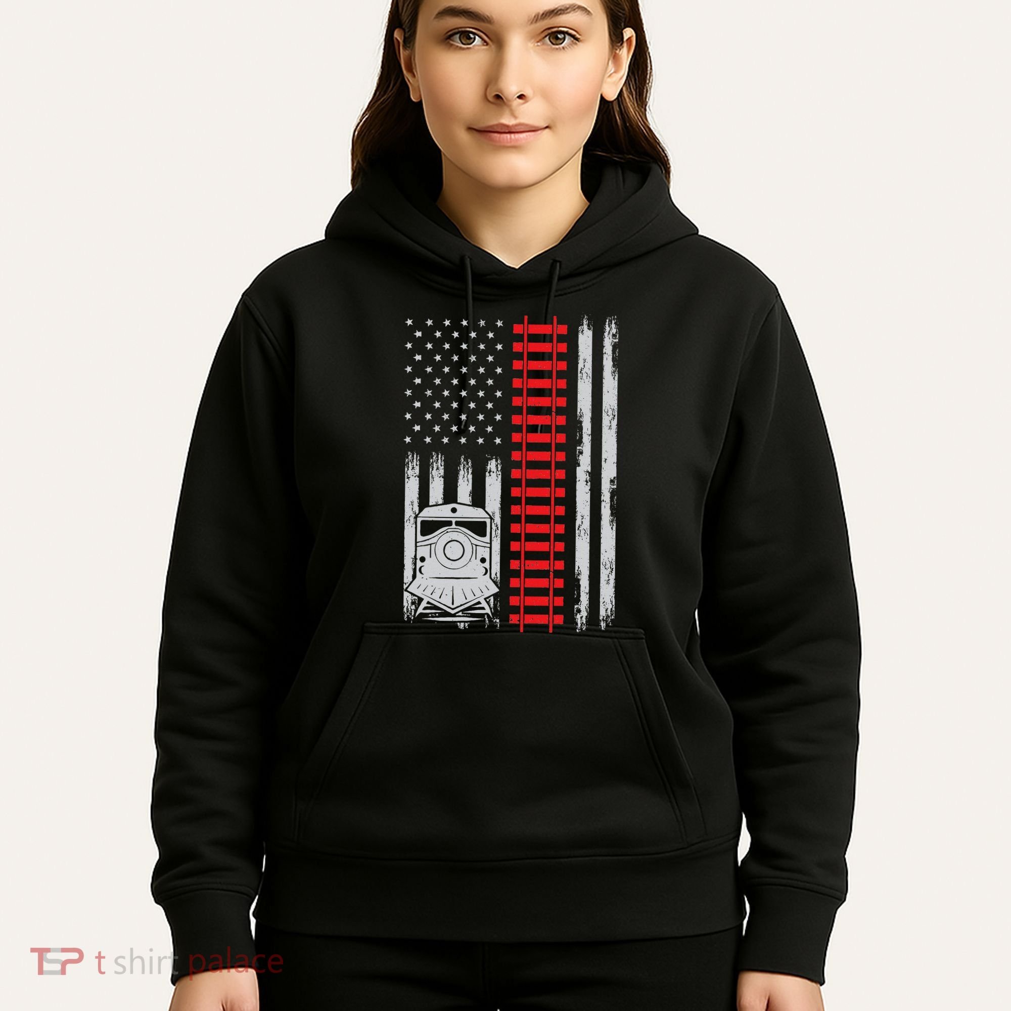 Railroad Train Usa Flag American Train Conductor Railway Hoodie