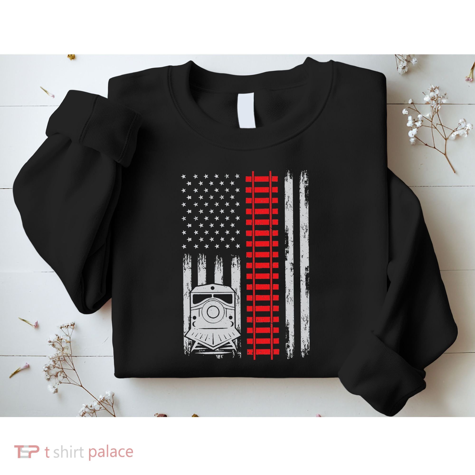 Railroad Train Usa Flag American Train Conductor Railway Sweatshirt