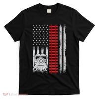 Railroad Train Usa Flag American Train Conductor Railway T-Shirt thumb 0