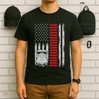 Railroad Train Usa Flag American Train Conductor Railway T-Shirt thumb 6