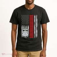 Railroad Train Usa Flag American Train Conductor Railway Tall T-Shirt thumb 2