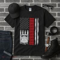 Railroad Train Usa Flag American Train Conductor Railway Tall T-Shirt thumb 3