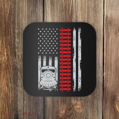 Railroad Train Usa Flag American Train Conductor Railway Coaster