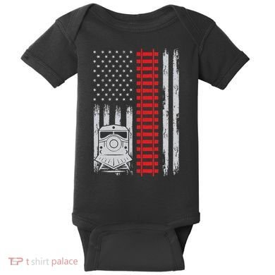 Railroad Train Usa Flag American Train Conductor Railway Baby Bodysuit