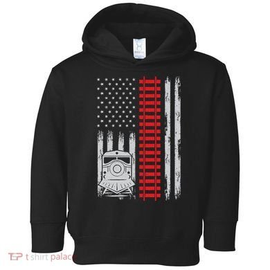 Railroad Train Usa Flag American Train Conductor Railway Toddler Hoodie