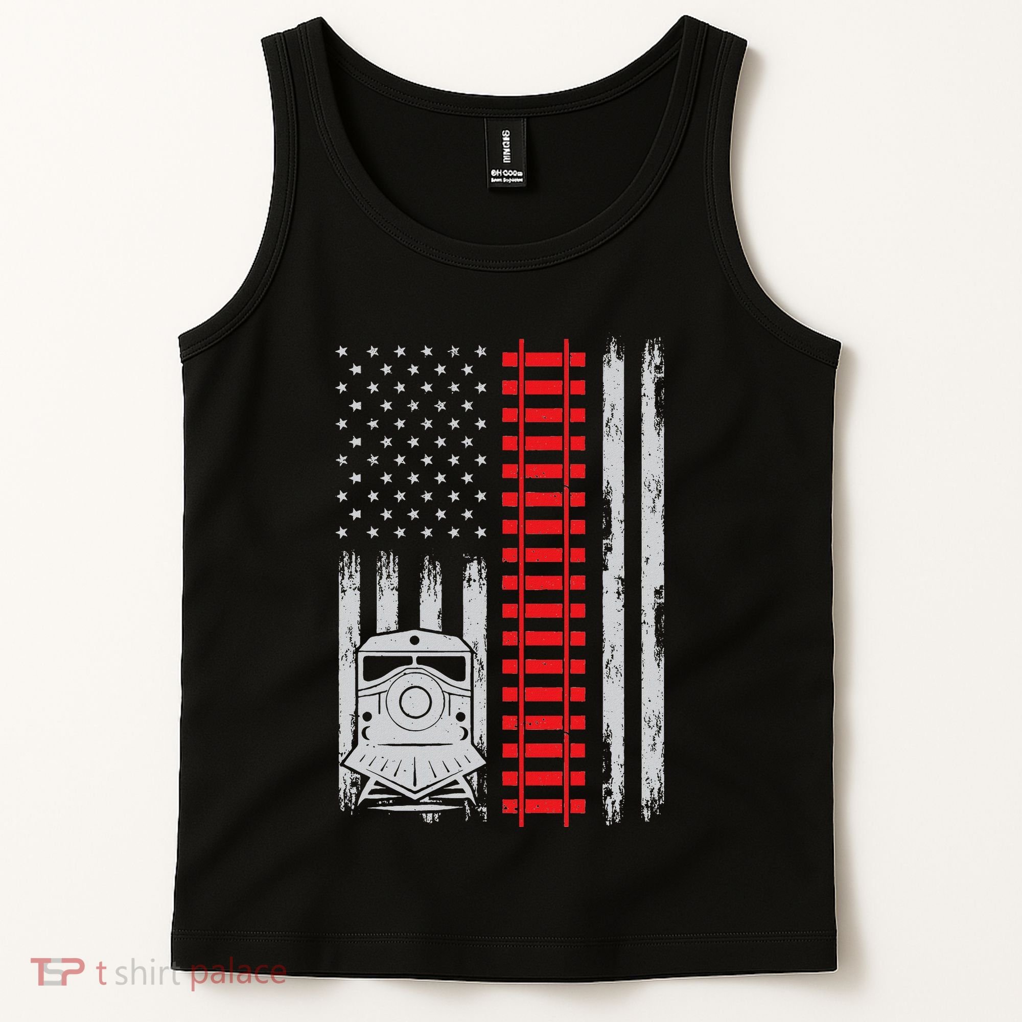 Railroad Train Usa Flag American Train Conductor Railway Tank Top