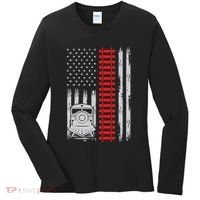 Railroad Train Usa Flag American Train Conductor Railway Women's Long Sleeve Shirt thumb 0