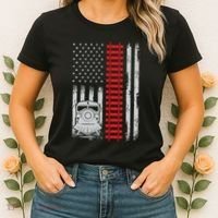 Railroad Train Usa Flag American Train Conductor Railway Women's T-Shirt thumb 2