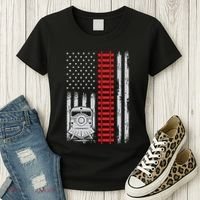 Railroad Train Usa Flag American Train Conductor Railway Women's T-Shirt thumb 3