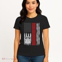 Railroad Train Usa Flag American Train Conductor Railway Women's T-Shirt thumb 4