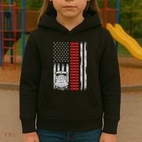 Railroad Train Usa Flag American Train Conductor Railway Kids Hoodie thumb 3